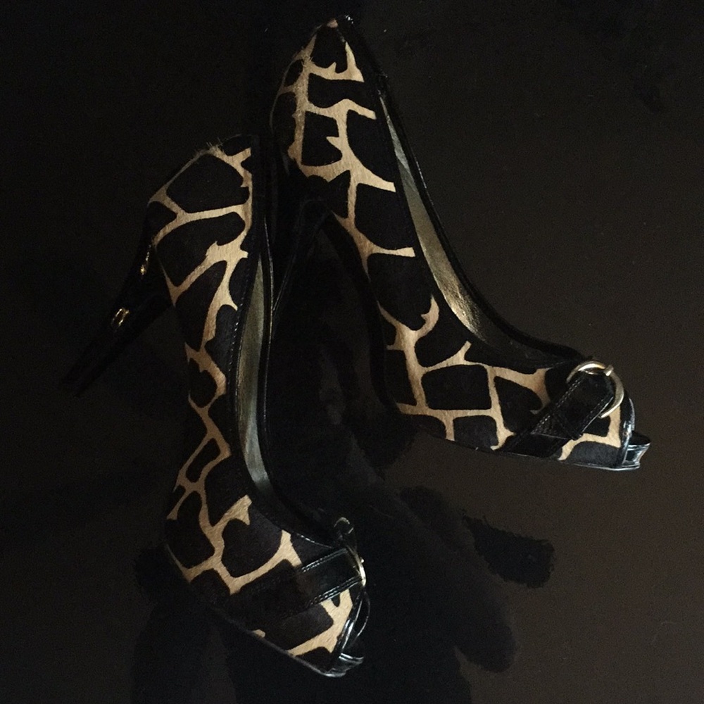 Steve Madden leather upper leopard calf hair heels
